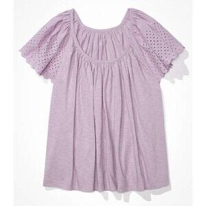 AMERICAN EAGLE Ruffle‎ Sleeve Babydoll Lavender Short Sleeve Top MEDIUM NWT